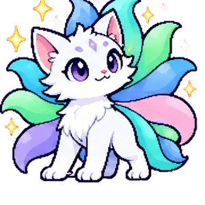 Aurora, a shimmering secret Mythkit with nine colourful tails