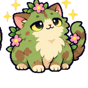 Bramblepuff, a round mossy Mythkit with flowers