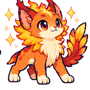 Pyrolynx, a phoenix-cat with a mane of cartoon flames
