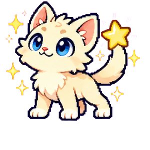 Sparkit, a cream kitten with a glowing star at its tail